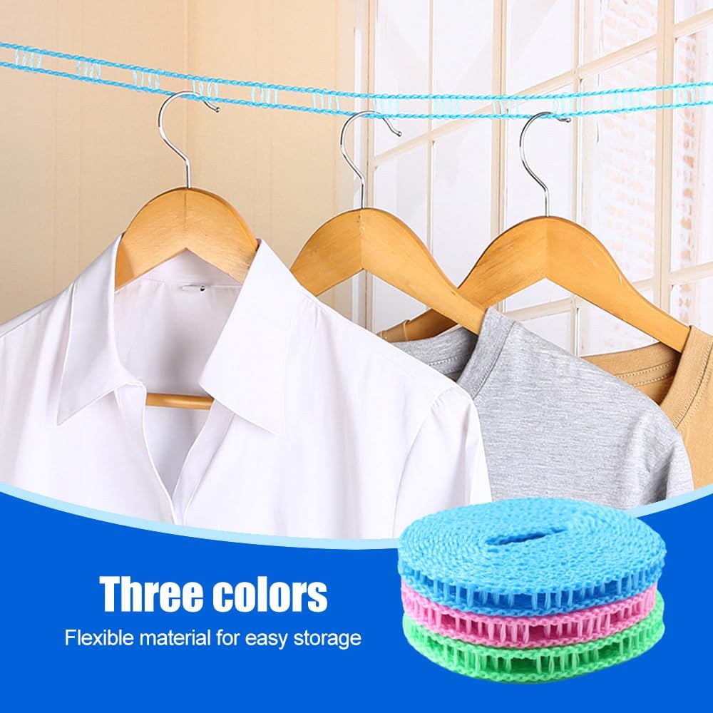 Windproof Travel Clothesline Kit 32ft (10 m) - 3 Pcs