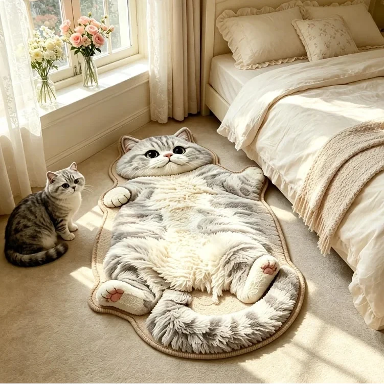 Chubby Tabby Cat Shaped Rug